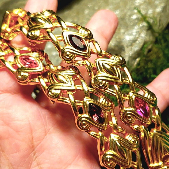 Vtg Swarovski Swan Pink Purple Crystal Necklace - Picture 1 of 16